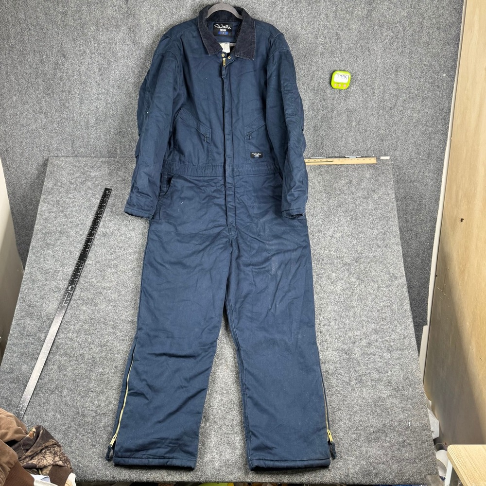 Walls Coveralls Mens XL Tall Navy Blue Insulated Corduroy Collar Workwear Good